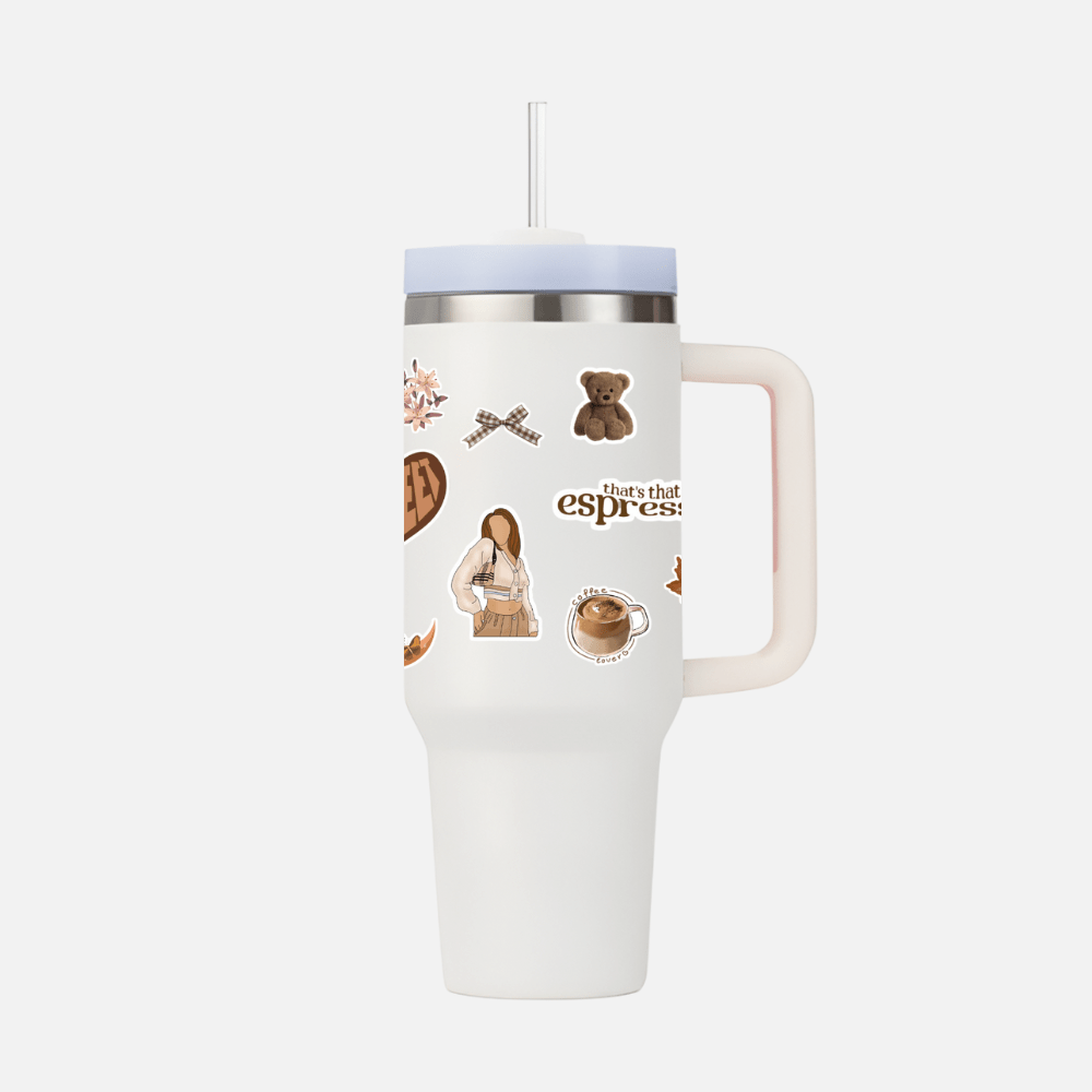 Cute Aesthetic Wrap Brown tumbler - Memories InsiteBROWN BEAR STACKER TUMBLER-WHITE STAN WITHOUT CHARMS